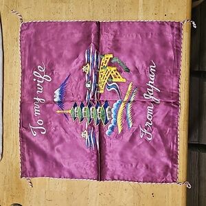 Vtg Chinese Hand-Stitched Embroidered Sweetheart WWI Silk Pillow Case w/ snaps